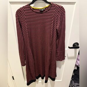 Lisa Bayne Striped Swing Dress XS Burgundy Black Long Sleeve Knit